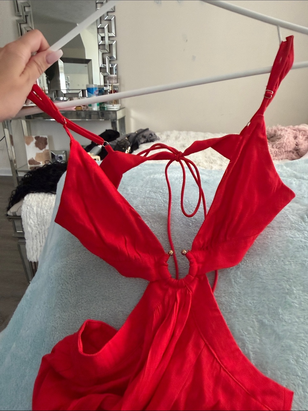 THATS SO FETCH Red Cutout Maxi Dress with Tie-Back - Picture 3 of 4